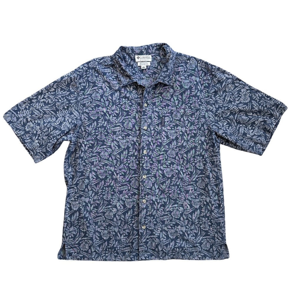 Columbia Button Down Shirt Mens Medium Blue Floral Cotton‎ SP04 AM7918 Excellent